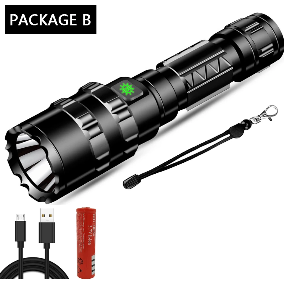 Package B 6500Lums Профессиональный тактический светодиодный светильник фонарь для охоты ночной Скаут набор L2 рыбный светильник USB Перезаряжаемый водонепроницаемый - Испускаемый цвет: Package B