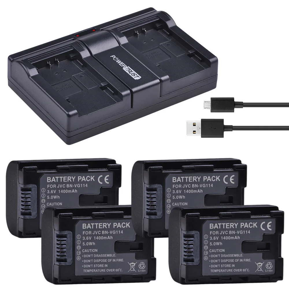 4battery and charger 2x1400 мА/ч, BN-VG114 BNVG114 BN VG114 Батарея и Зарядное устройство для JVC VG108U VG107U VG114U BNVG121 VG138U VG138 VG107E VG121E VG114E - Цвет: 4battery and charger