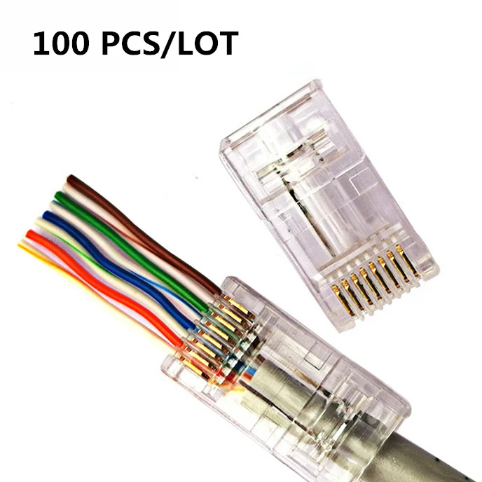 

Wholesale 100PCS RJ45 CAT5 non Shielded Through hole Modular Cable Head Plug Ethernet Gold Plated Network Connector