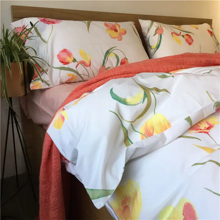 2018 summer 60s cotton bedding set queen size 4pcs tribute satin bed sheet reactive printing Butterfly flowers duvet cover | Дом и сад