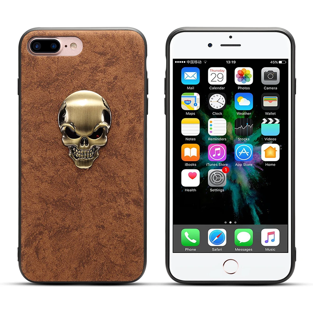 Новое поступление, чехол из ПУ кожи для iphone 6, 7, 8 plus, модный рельефный металлический чехол из поликарбоната с черепом для iphone 6, 7, X, чехол, облегающий чехол