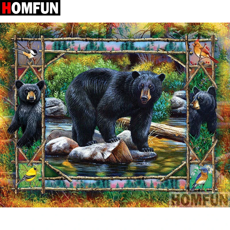 HOMFUN 5D DIY алмазная живопись полный квадратный/круглый дрель "животное медведь" вышивка крестом подарок домашний Декор подарок A09011
