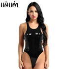 Эротический комбинезон из искусственной кожи без рукавов, с открытой спиной и высоким вырезом