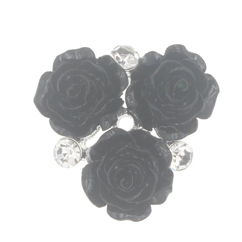 Black rose flower 10 шт. 28 мм Стразы в виде цветов, пуговицы из смолы, розовая кнопка, камни и кристаллы, ювелирные изделия, Пришивные акриловые драгоценные камни, аппликация из страз - Цвет: Black rose flower