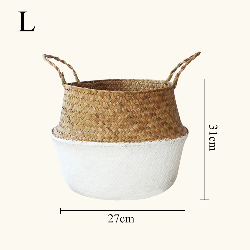 Storage Basket Rattan Straw Basket Wicker Seagrasss Folding Flower Pot Flower Vase Home Storage Basket Pot Planter Organization