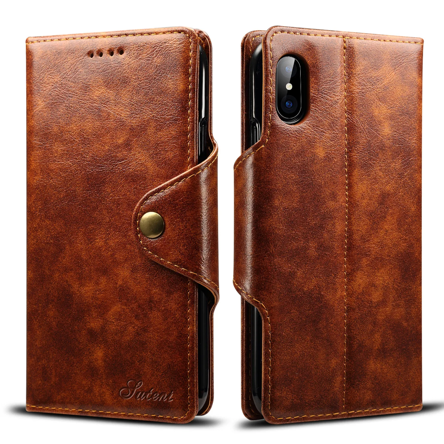 Кнопка магнит замок искусственная лошадь кожаный чехол для iPhone X XS 8 7 Ретро черный