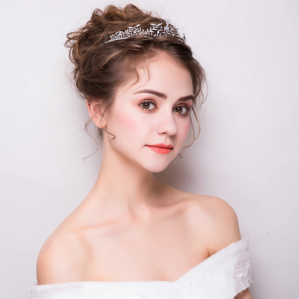 Princess Crown Tiara Micro Inlays Zircon Leaves Design Coronet Bridal Wedding Headpieces Hairbands Jewelry Women Party Headdress | Украшения