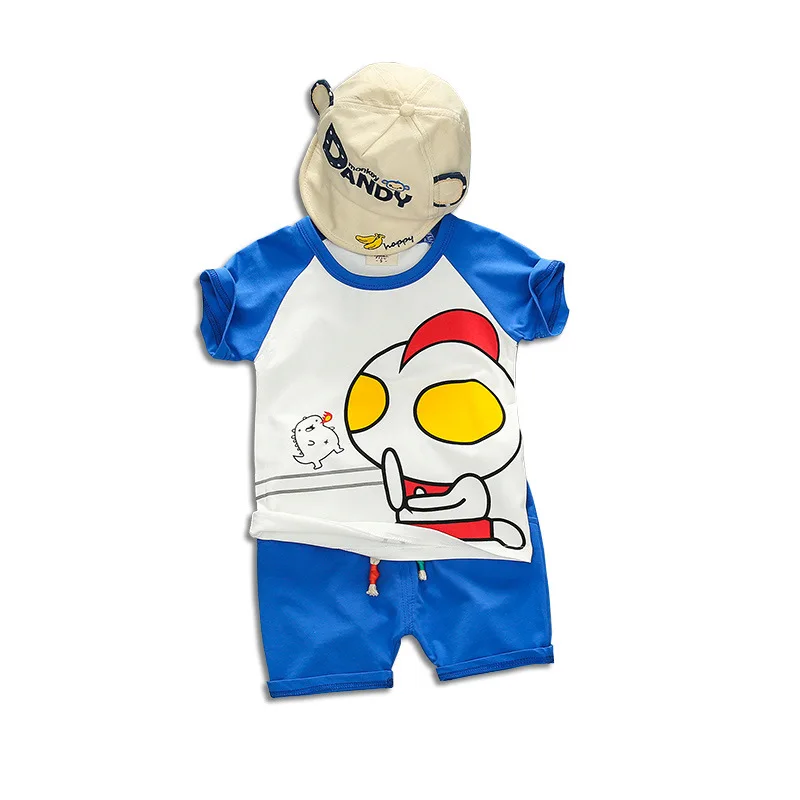 

Boys Set 2019 Summer Children's Round Collar Short Sleeved Baby Cartoon Shorts Two sets of 1-4 years old