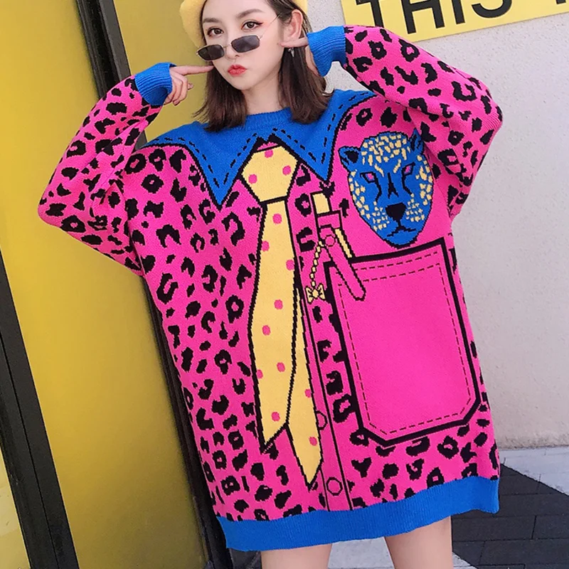 7Mang 2019 уличная одежда Леопардовый принт свитер для женщин милые Harajuku вечерние