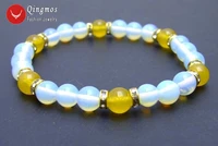 qingmos trendy opal bracelets for women with 8mm blue round opal and 8mm round yellow jades 8 bracelet fine jewelry bra324