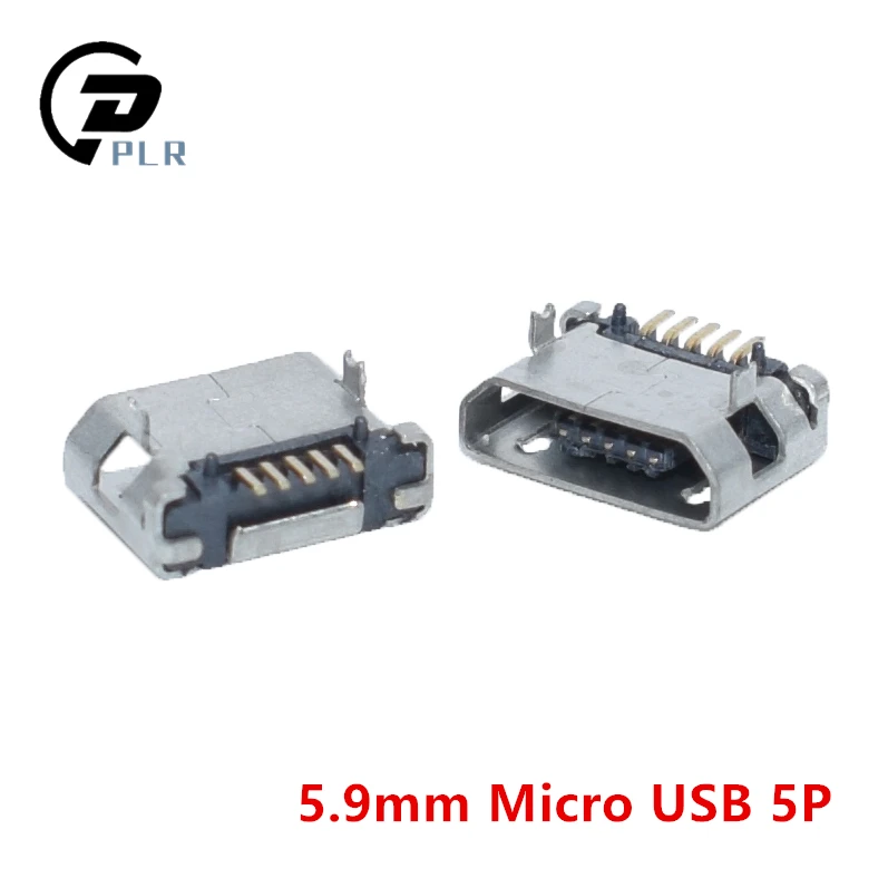 10 шт. 5 9 мм Micro USB 5P контактный разъем без завивки коннектор хвостовой mini