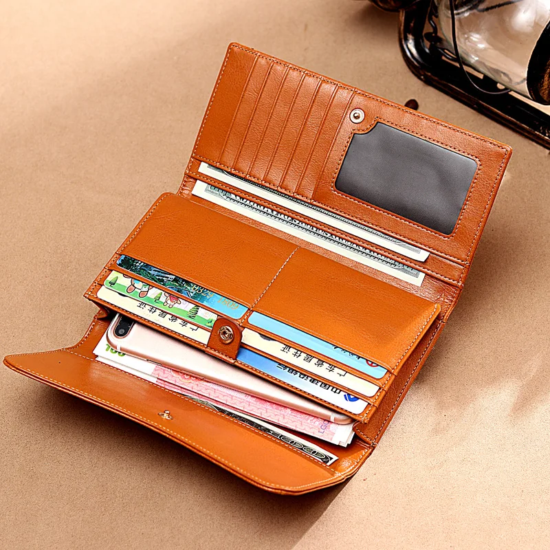 

100% Genuine Leather Women Long Clutch Wallet Large Capacity Wallets Female Purse Lady Purses Phone Pocket hollow out bags