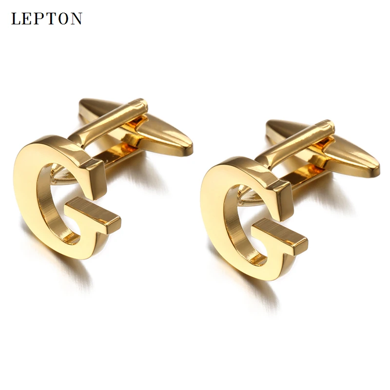 Letters G Cufflinks For Men With Cufflinks Box Lepton High Quality Gold/Silver Color Metal Wedding Shirt Cuff Links Gemelos