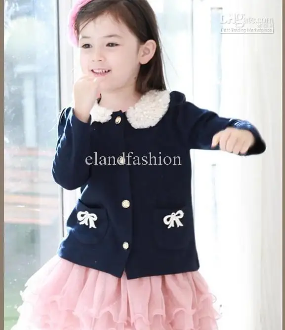 Wholesale - Little Girl's Dark Blue/Pink Doll Collar Outwear 2013 Children's Casual Cardigan Clothing | Детская одежда и