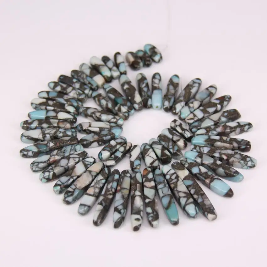 

Sea Sediment Stone Graduated Slice Loose Beads for Necklace,Aqua Blue Emperor Stones Top Drilled Stick Point Pendants strand