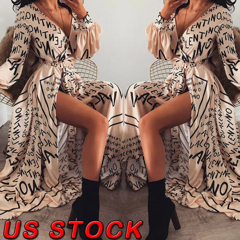 Женское Пляжное Платье макси с высокой талией Вечернее длинным рукавом и