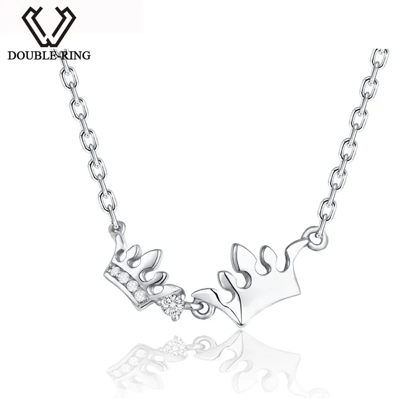 DOUBLE-R Necklaces Pendants Women 0.03ct Diamond Queen Crown Pendant Anniversary 925 Sterling-Silver-Jewelry...