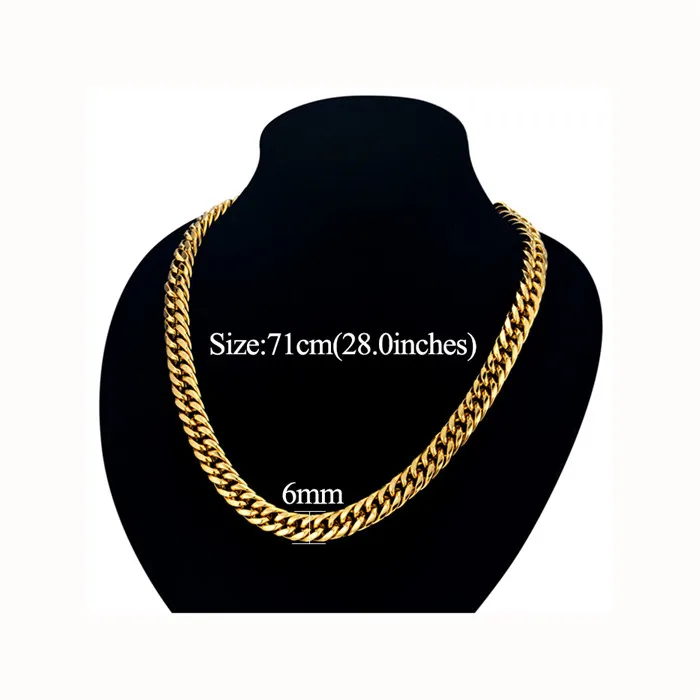 6mm 71cm gold Мужское ожерелье из толстой нержавеющей стали золотого/серебряного цвета, мужские кубинские цепочки, ожерелья для мужчин, ювелирные изделия в стиле хип-хоп - Окраска металла: 6mm 71cm gold