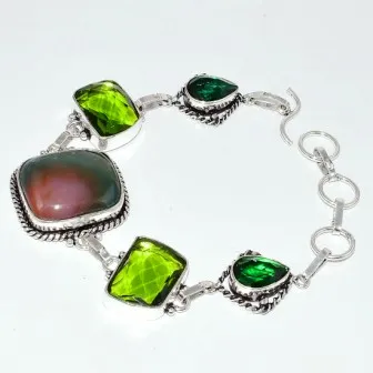 

BloodStone & Peridots Bracelet , 22.5 cm, B3273