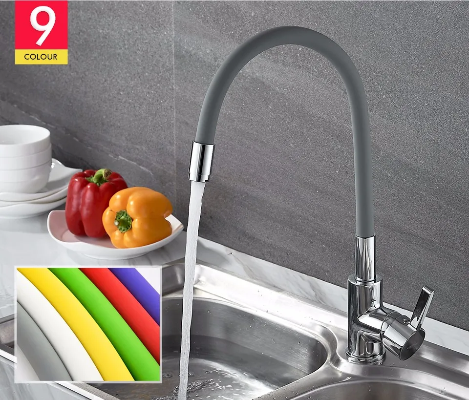 LEDEME Смеситель для кухни с силиконовым изливом латунь L4898
