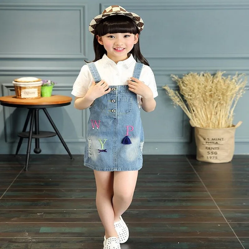 Children's summer models in children's denim 120-160 Korean girl strap jeans dress | Детская одежда и обувь