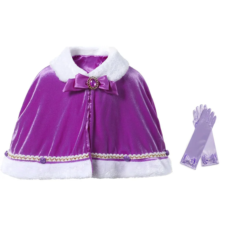 Purple Cape Gloves PaMaBa/детское теплое пальто принцессы Рапунцель для девочек; плащ Золушки; детская верхняя одежда; вечерние аксессуары - Цвет: Purple Cape Gloves