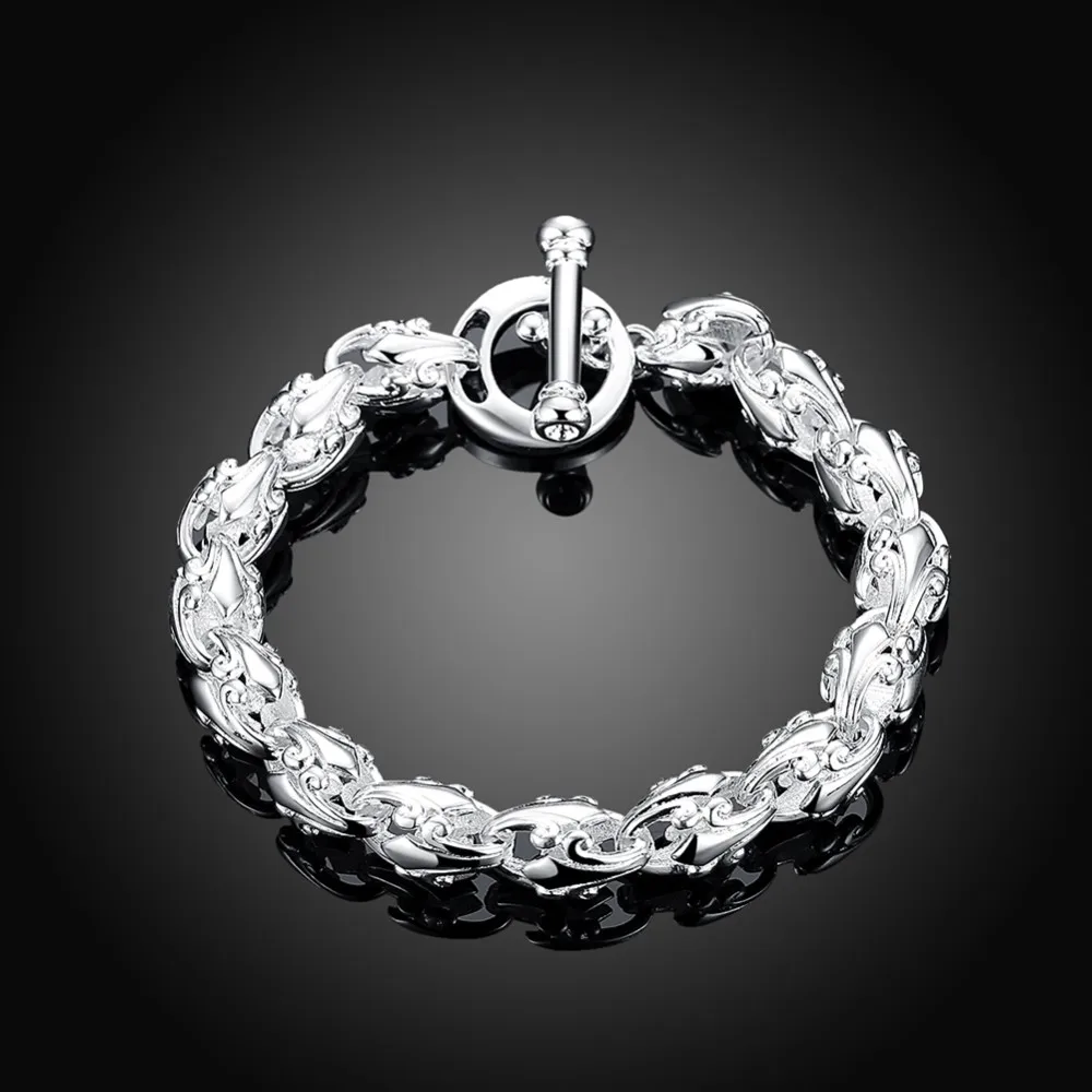 Посеребренный полый цветок очарование браслет Pulseira de Prata женские модные