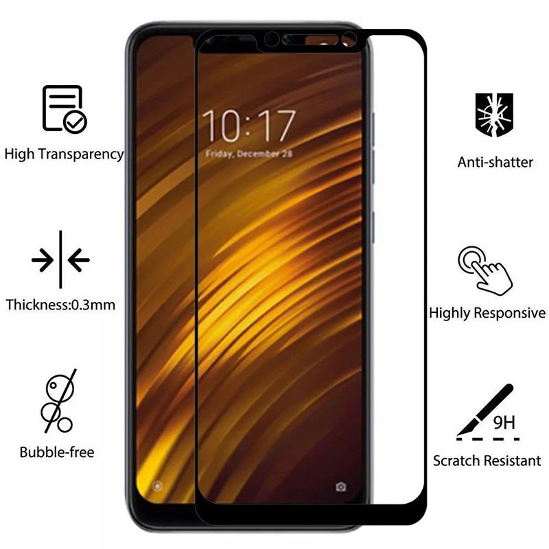Case Pocophone F1 Full Cover For Xiaomi Pocophon Poco Phone F 1 1f Tempered Glass Safety Tremp Screen Protector Film 9h | Мобильные