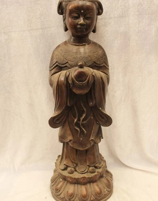 19 &quotКитай Народная Фиолетовый Бронзовый Реалистичные Лаки счастье девы Статуя |