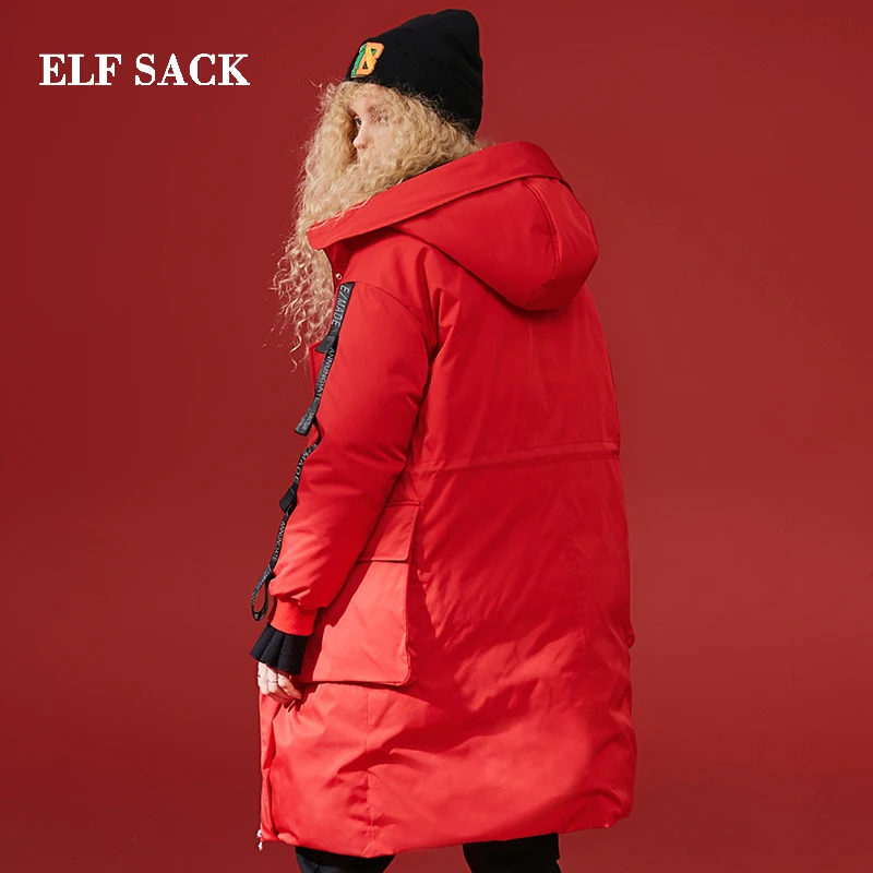 ELFSACK зима новинка пуховики для женщин на молнии 90% белый утиный пух пальто толстый