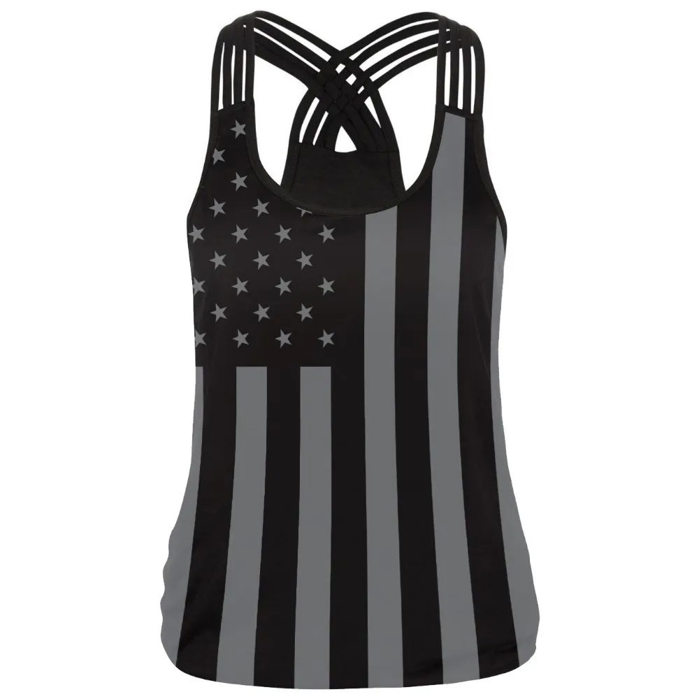 Черная Женская майка для фитнеса спортивная блузка с американским флагом 3D