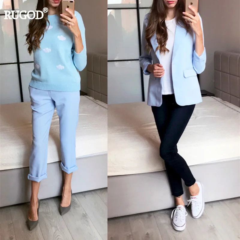 Женский офисный костюм Rugod элегантный из двух предметов с длинными рукавами и