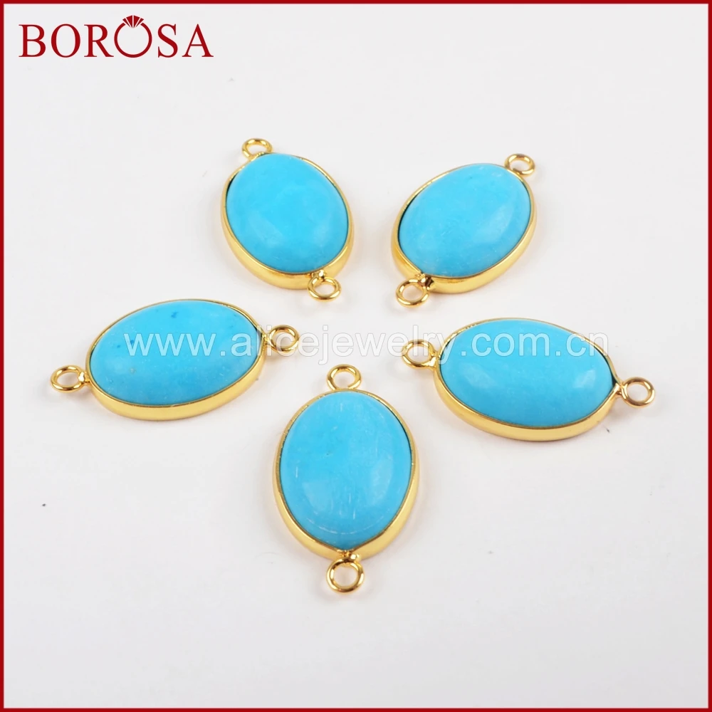 BOROSA Стильный золотой цвет Овальный Синий Камень Howlite соединитель двойные