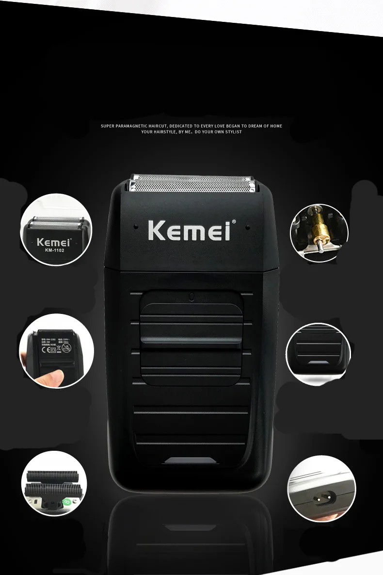 Kemei KM-1102 Аккумуляторная Беспроводная Бритва для мужчин лезвие возвратно-поступательное Бритва для бороды Уход за лицом Многофункциональный сильный триммер