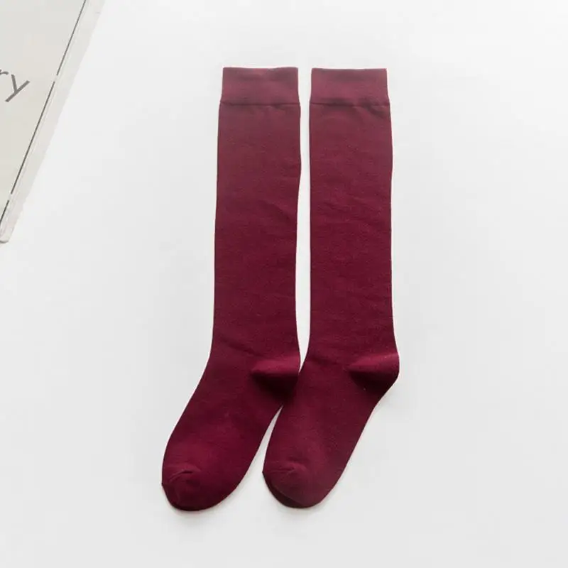 Wine Red 1 пара женских носков модные Гольфы на осень и зиму гетры в консервативном стиле однотонные высокие эластичные носки наивысшего качества, Лидер продаж - Цвет: Wine Red