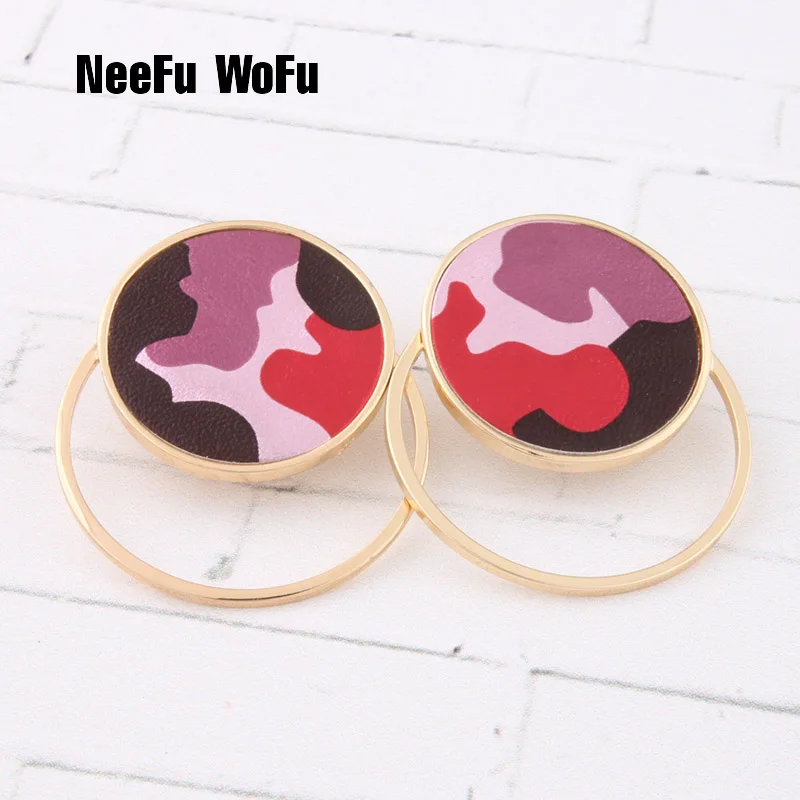 NeeFu WoFu камуфляжные кожаные серьги круглые большие серьги-капли для женщин