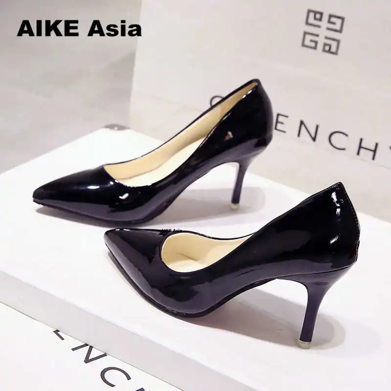 Black 7CM Популярные женские туфли-лодочки женские свадебные туфли с острым носком на высоком каблуке; сезон весна-осень пикантная обувь на высоком каблуке для женщин;#9588 - Цвет: Black 7CM