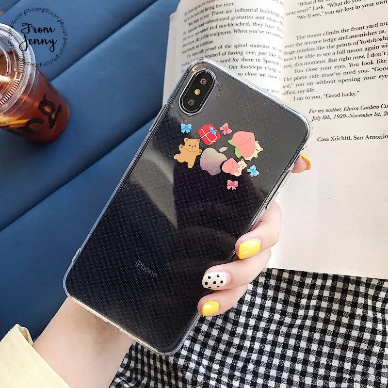 From Jenny с милым медведем персикового цвета для iPhone x xr xs max 6 6s 7 8 Plus Прозрачный чехол