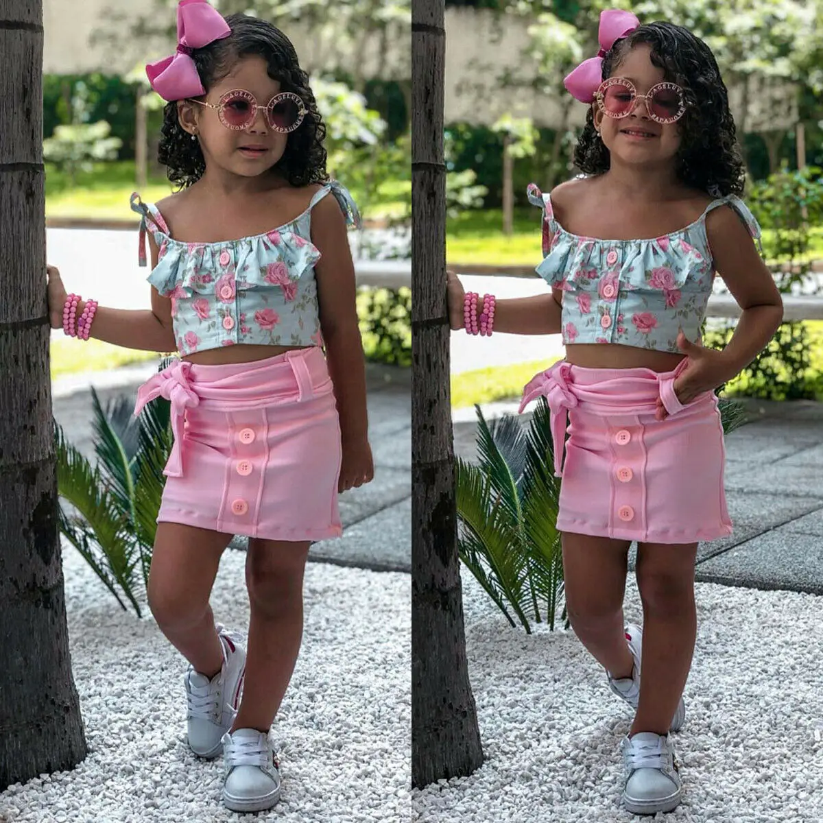 Топы на бретельках с цветочным рисунком для маленьких девочек от 1 до 5 лет +