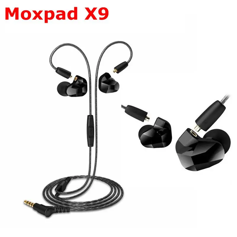 

Moxpad X9 3.5mm In ear Headset Dual Dynamic Driver Music Hifi Bass earphones Sport Earphones with Mic For Smart Phones With Box