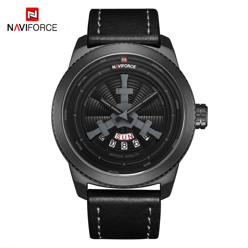NAVIFORCE Креативные мужские часы Модные Спортивные кварцевые наручные часы мужские кожаные повседневные водонепроницаемые армейские часы мужские часы - Цвет: Black Grey
