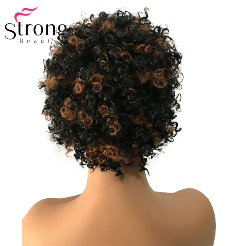 StrongBeauty кружевной передний короткий черный выделенный кудрявый афро высокий нагрев ок синтетический парик парики выбор цвета - Цвет: 2f30