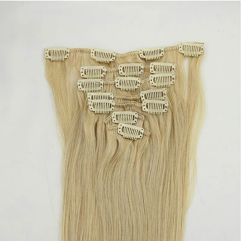 15&quot 18&quot 20&quot Aliexpress Hair Clip In Human Extensions Bundles 70g 7pcs/set Blonde Color #613 Straight Brazilian Beauty |