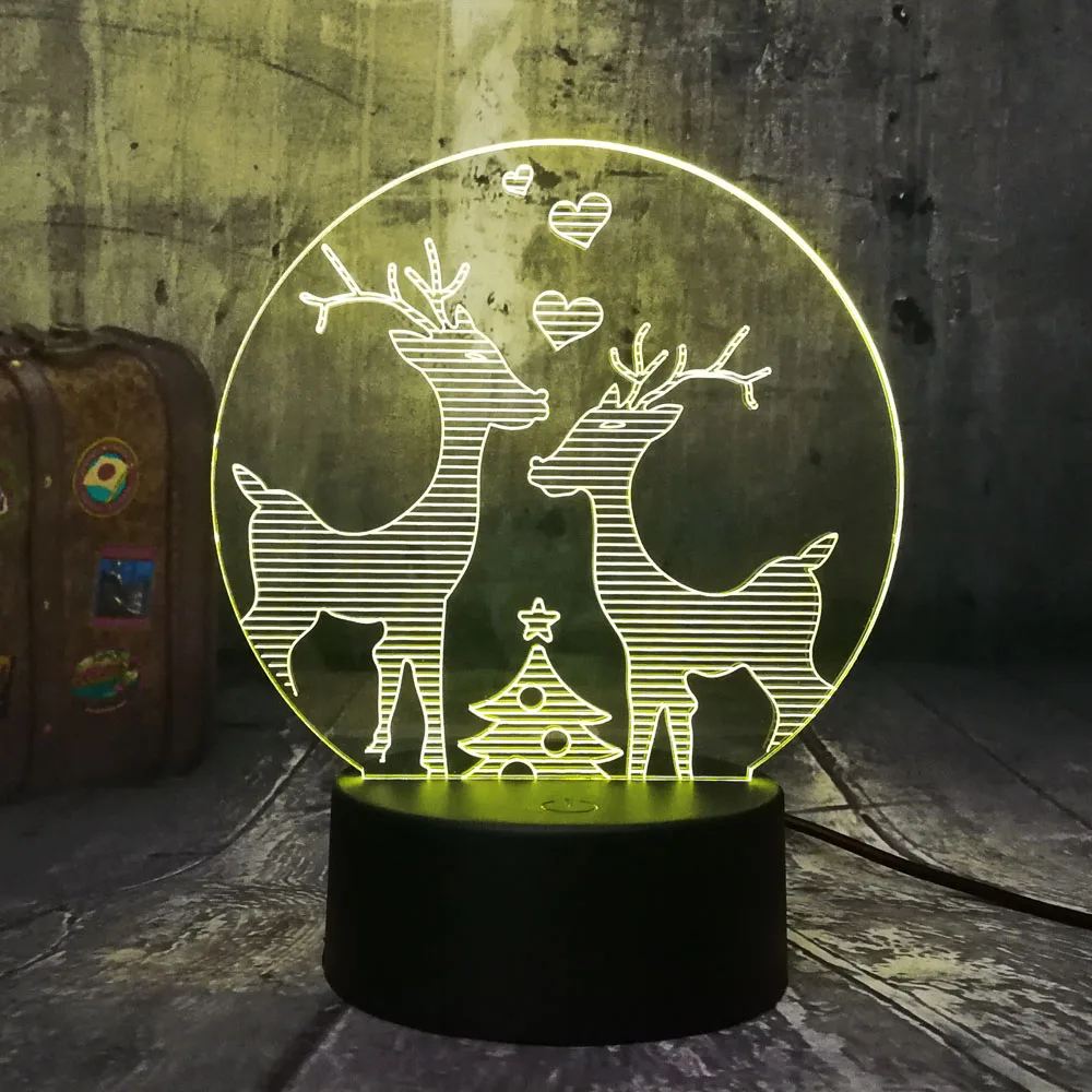 Новинка милый два дорогой Wapiti Moose лось Счастливого Рождества RGB 3D ночник