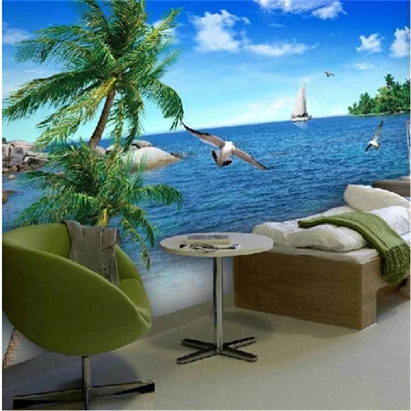 

beibehang de parede 3d photo wallpaper Palm beach scenery sea beach sofa TV background mood to enjoy nature mural wall paper
