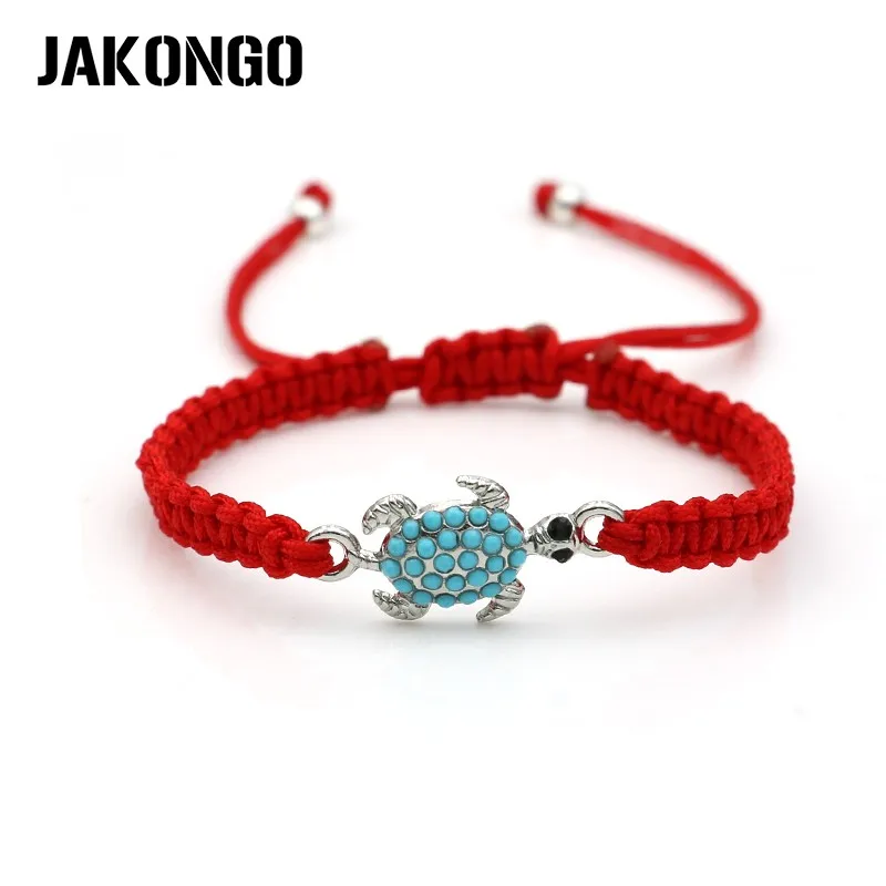 Женский и мужской браслет JAKONGO красный плетеный с кристаллами черепахи