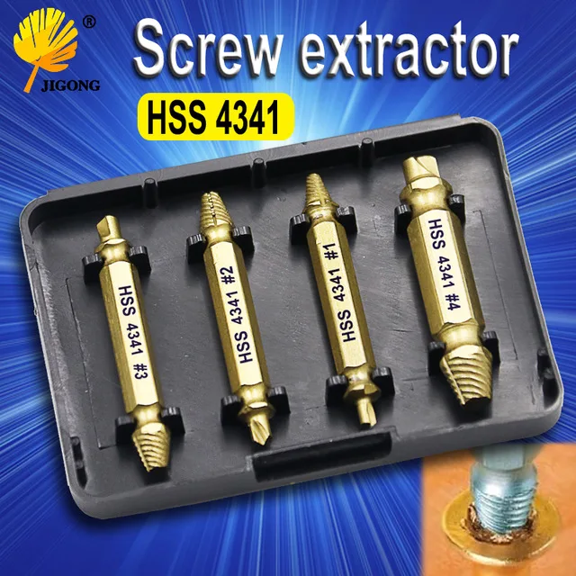 

4 шт./компл. HSS 4341 двухсторонний экстрактор поврежденных винтов, сверла, инструмент для удаления болтов, Инструмент для извлечения поврежден...