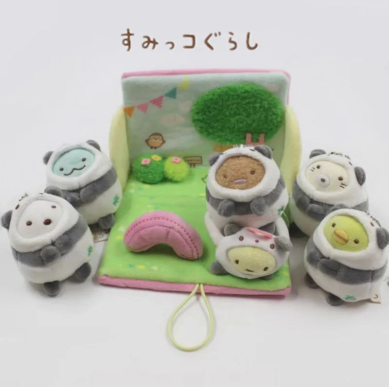 6 шт./компл. Kawaii Сан-х Sumikko Gurashi углу био обратились к пандой японский аниме плюшевая игрушка чучело Животные куклы кулон подарок для девочки - Цвет: 8pcs a set