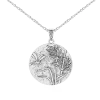 1pcs tibetan silver carved insect dragonfly reed pattern large round pendant collar long metal chain necklace jewelry