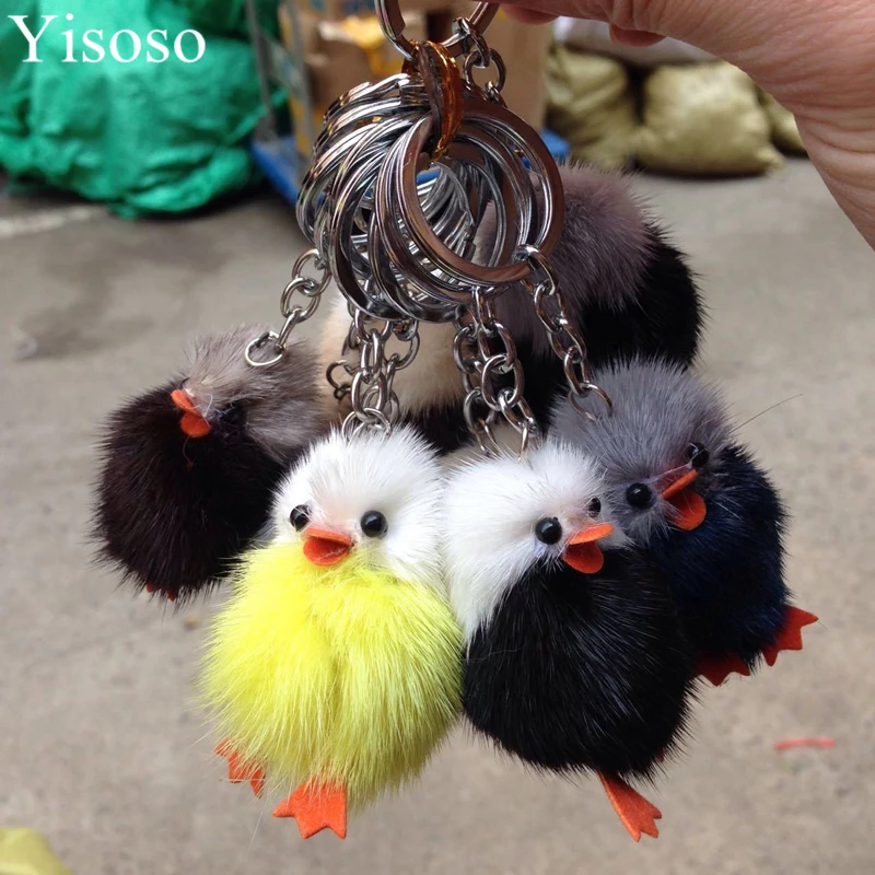 Yisoso милый мини настоящий норковый помпон брелок утка помпоны металлическая